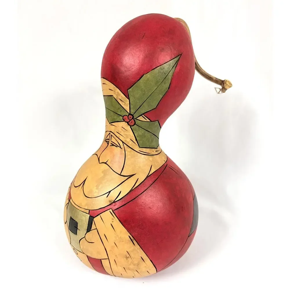 Hand Painted Santa Claus Gourd 12” Christmas Folk Art Vintage 1990s